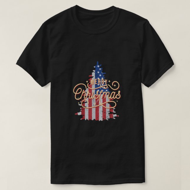 Camiseta Árvore de Natal Patriótica US Flag Feliz Chris (Frente do Design)