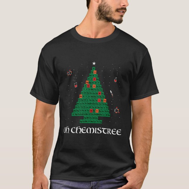 Camiseta Árvore de Natal Periódica da Mesa Verde da Quimist (Frente)