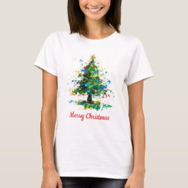 Camiseta Árvore de Natal Personalizável Estilo Pintura a Ól