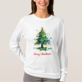 Camiseta Árvore de Natal Personalizável Estilo Pintura a Ól