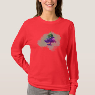 Camiseta Árvore de Natal Pine Moderna em Aquarela Colorida