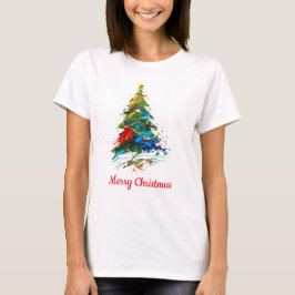 Camiseta Árvore de Natal Pintura a Óleo com Texto Personali