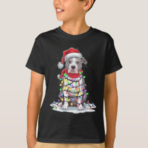 Camiseta Árvore de Natal Pitbull Santa Hat Luz Xmas Cão L