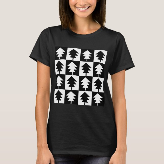 Camiseta Árvore de Natal Preta e Branca (Frente)