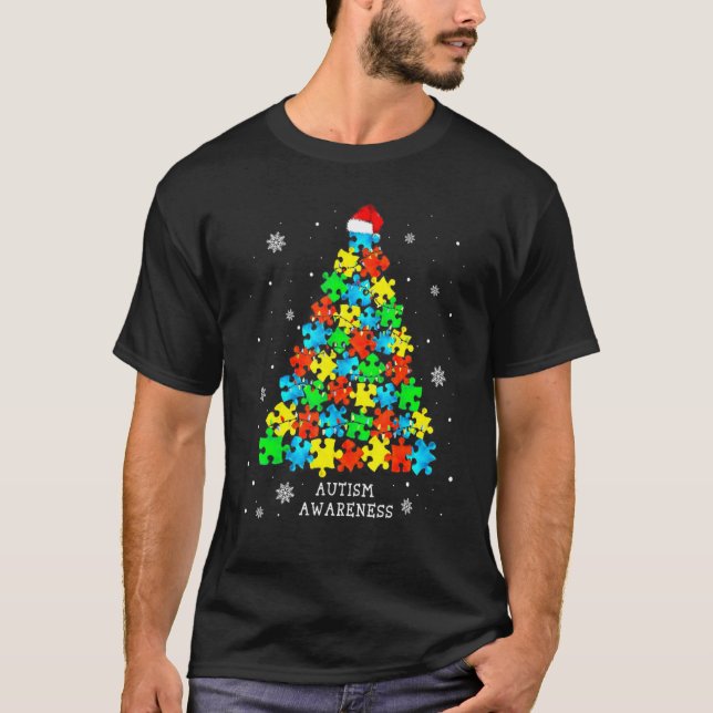 Camiseta Árvore de Natal Quebra-Cabeça Autismo Consciente d (Frente)