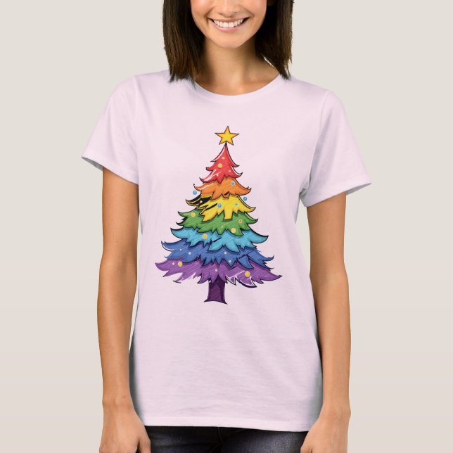 Camiseta Árvore de Natal Rainbow (Frente)