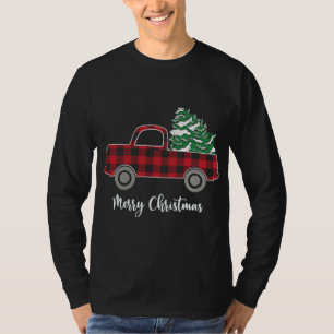 Camiseta Árvore de Natal Red Truck Buffalo Xadrez Engraçado
