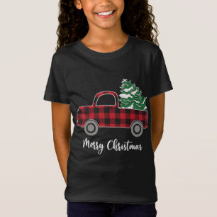 Camiseta Árvore de Natal Red Truck Buffalo Xadrez Engraçado