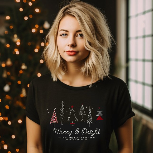 Camiseta Árvore de Natal retrô feliz e brilhante (Criador carregado)