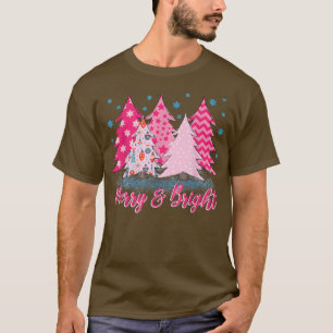 Camiseta Árvore de Natal Rosa-feliz e Brilhante, Natal Rosa