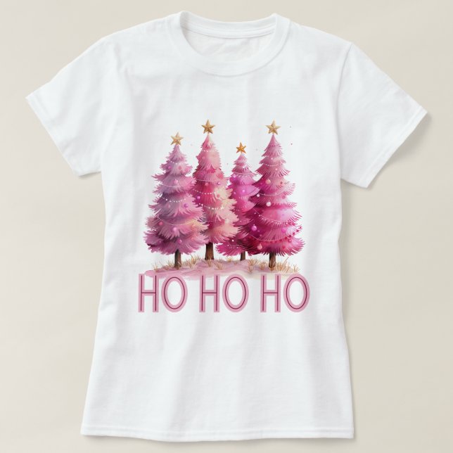 Camiseta Árvore de Natal rosa HOHOHO (Frente do Design)
