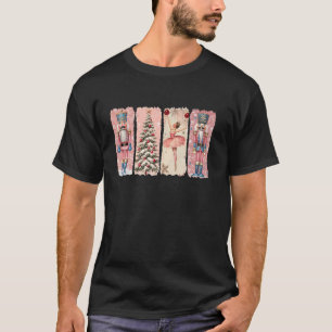 Camiseta Árvore de Natal Rosa Nutcracker Xmas Vibes de Nata
