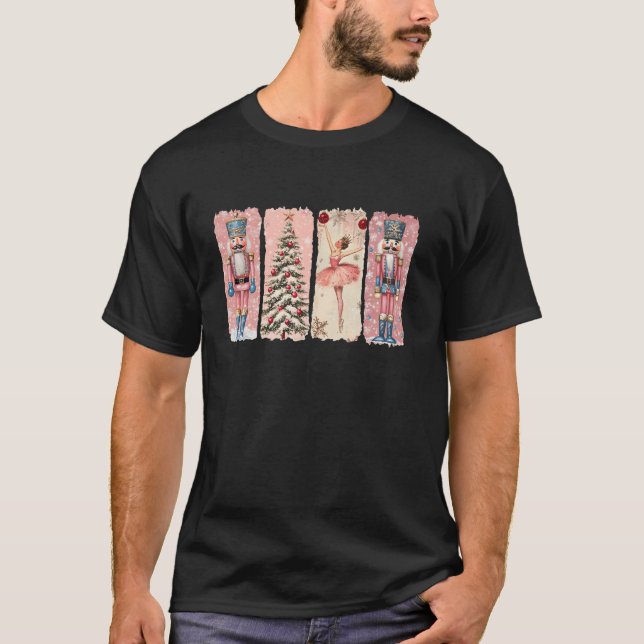 Camiseta Árvore de Natal Rosa Nutcracker Xmas Vibes de Nata (Frente)
