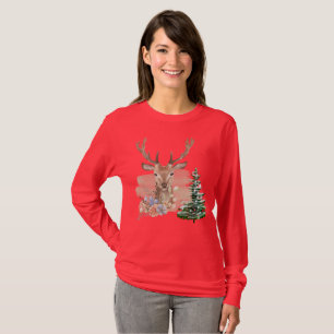 Camiseta Árvore de Natal Rústica com Aquarela Marrom-Bege