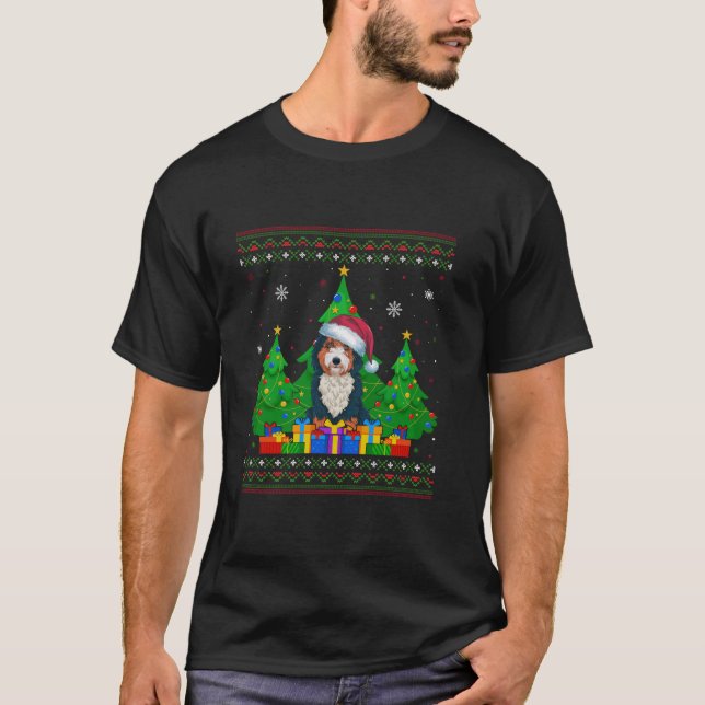 Camiseta Árvore de Natal Santa Hat Bernedoodle, doce (Frente)
