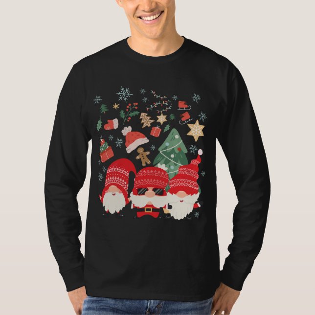 Camiseta Árvore de Natal Santa Hat Gnomos Engraçados Xmas (Frente)