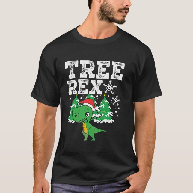 Camiseta Árvore de Natal Santa Hat Rex Dinossaur Natal Long (Frente)