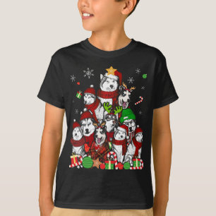 Camiseta Árvore de Natal Siberian Husky T Shirt Xmas Gift D