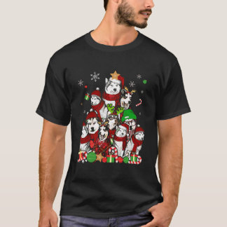 Camiseta Árvore de Natal Siberian Husky T Shirt Xmas Gift D