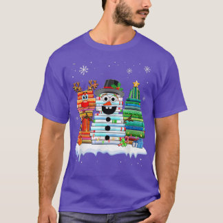 Camiseta Árvore de Natal Snowman Reindeer Book Stack Tee Li