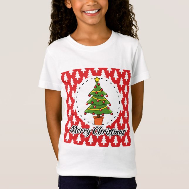 Camiseta Árvore de Natal sobre Pinheiros Vermelhos - Feliz  (Frente)