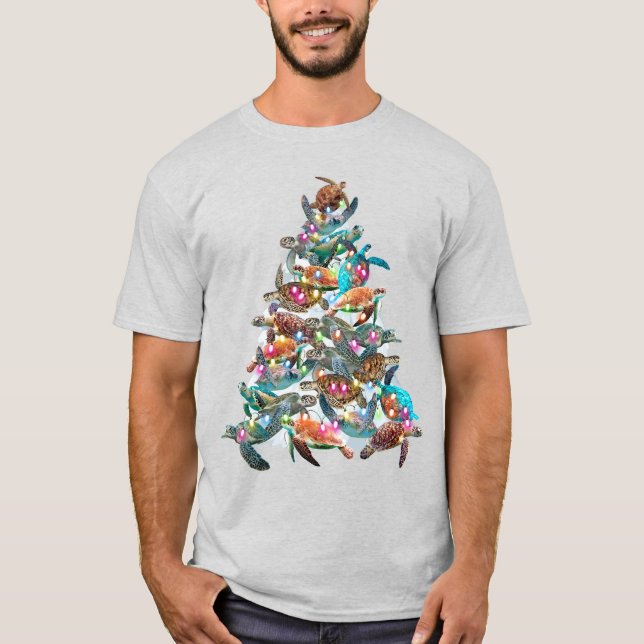 Camiseta Árvore de Natal Tartaruga Ornamento Árvore de Nata (Frente)