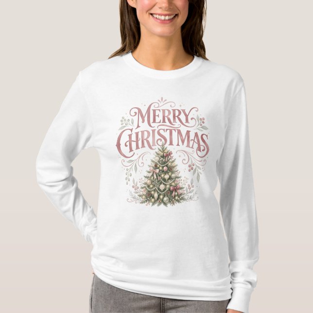 Camiseta Árvore de Natal Tradicional Rosa | Pinkmas (Frente)