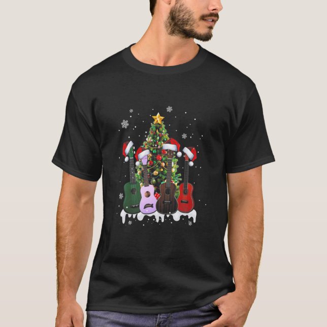 Camiseta Árvore de Natal Ukulele Engraçado Feliz Natal S (Frente)