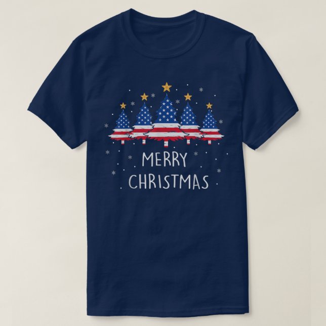 Camiseta Árvore de Natal USA FLAG Xmas Pajama Oferece Feliz (Frente do Design)