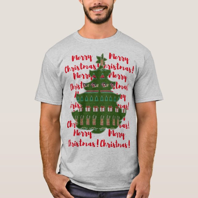 Camiseta Árvore de Natal Vermelho e Vermelho Feliz Natal (Frente)