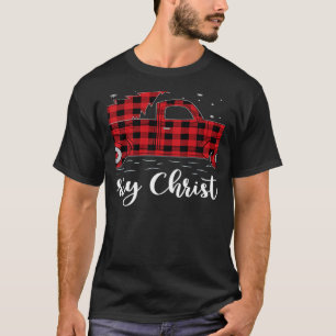Camiseta Árvore de Natal Xadrez Búfalo Vermelho Caminhão Ve