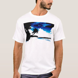 Camiseta Árvore de palma branca azul preta Silhoule