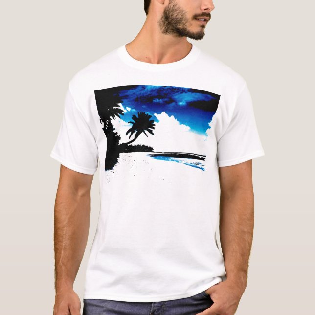 Camiseta Árvore de palma branca azul preta Silhoule (Frente)