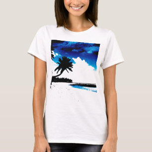 Camiseta Árvore de palma branca azul preta Silhoule