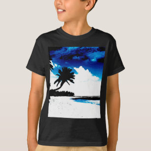 Camiseta Árvore de palma branca azul preta Silhoule
