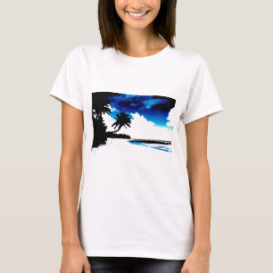Camiseta Árvore de palma branca azul preta Silhoule