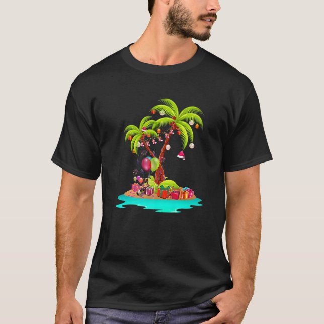 Camiseta Árvore de Palma de Natal Correspondência de Coco d (Frente)