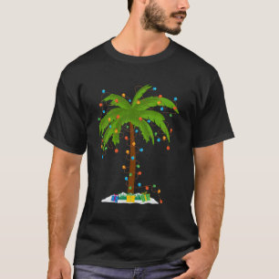 Camiseta Árvore de Palma de Praia com Luzes Papais noeis Tr