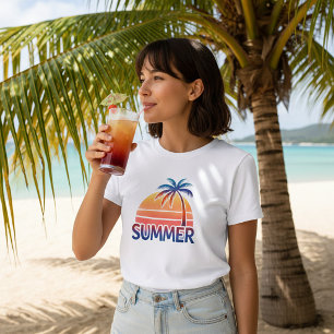 Camiseta Árvore de palmeira pôr do sol retrô de verão
