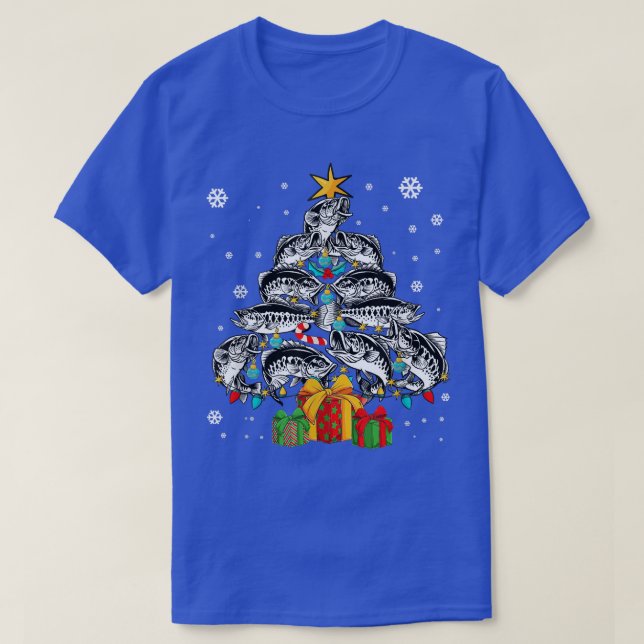 Camiseta Árvore De Pesca De feliz Engraçado Natal De Pesca  (Frente do Design)