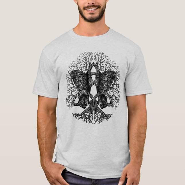Camiseta Árvore de vida - Yggdrasil com corvos (Frente)