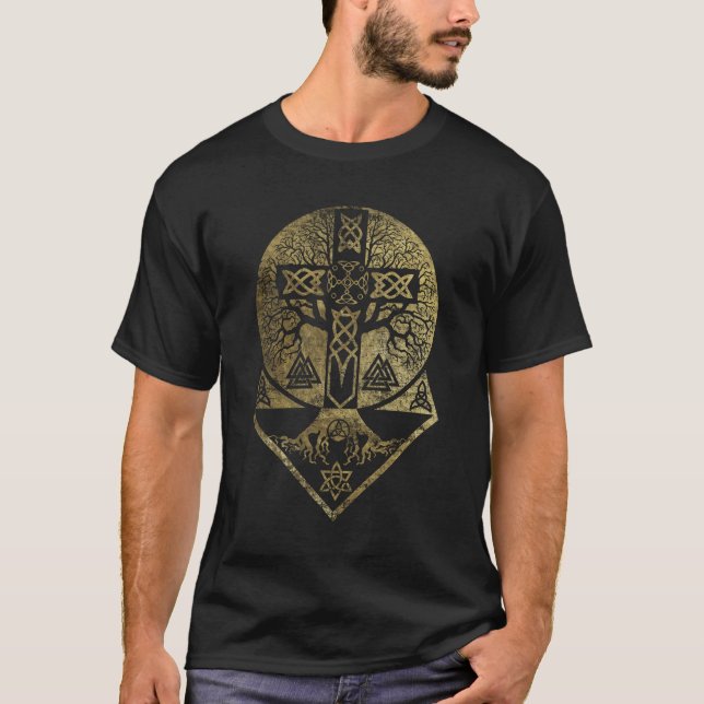 Camiseta Árvore de vida - Yggdrasil e cruz celta (Frente)