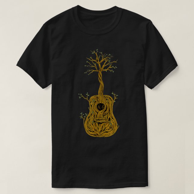 Camiseta Árvore de Violão Acústico da Vida Natureza Guitari (Frente do Design)