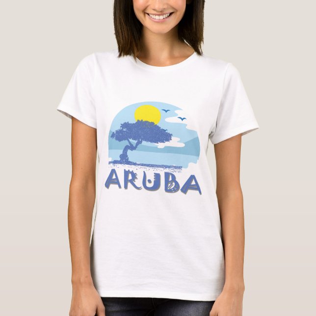 Camiseta Árvore Divi Divi Azul de Aruba no Impressão de Pra (Frente)