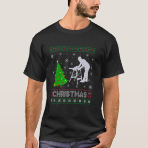 Camiseta Árvore do Carpinteiro Xmas Iluminando Feia de Nata