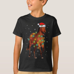 Camiseta Árvore do Cavalo do Pai Natal Bonito Luzes de Árvo