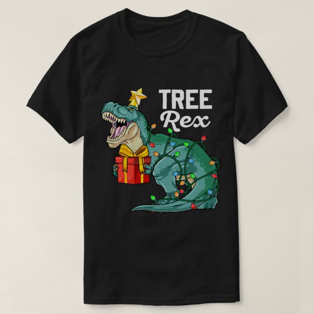 Camiseta Árvore do Dinossauro de Natal Rex Cute Boys TRex X (Frente do Design)