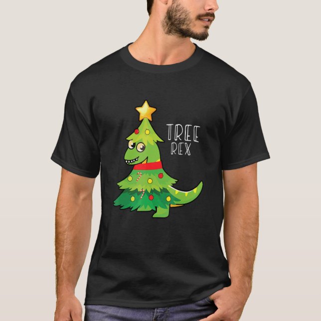 Camiseta Árvore do Dinossauro de Natal Rex Pajamas Homens M (Frente)