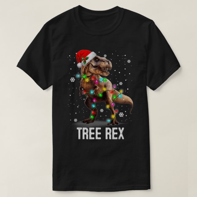Camiseta Árvore do Dinossauro de Natal Rex Pajamas Men Meni (Frente do Design)
