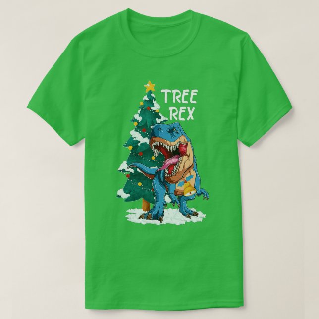 Camiseta Árvore do Dinossauro de Natal Rex Pajamas Men Meni (Frente do Design)